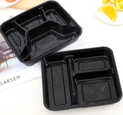3 4 Compartment 100% Pp Black microwavable lunch box For Food Container