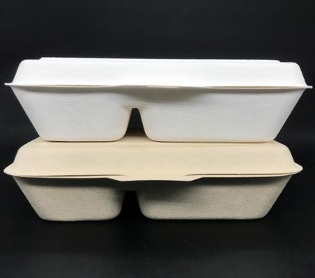Natural Color Conjoined 1000ml Disposable Lunch Box 2 Compartment Degradable