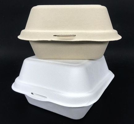 Biodegradable Sugarcane Pulp 450ml Hamburger Lunch Box For Take Away Food Container