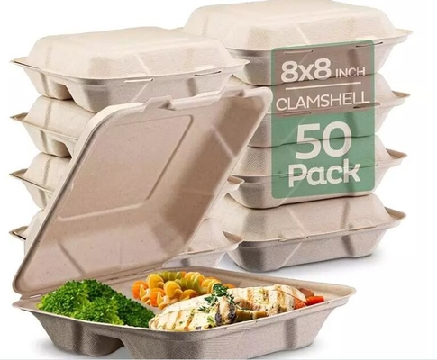 Biodegradable Sugarcane Rectangle Disposable Lunch Box For Take Away Food Containers