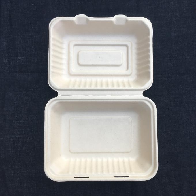 Rectangle Biodegradable 600ml Disposable Bento Lunch Box Sugarcane Pulp