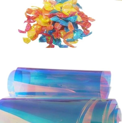 Printing Transparent Candy Wrapping PVC Twist Film With Rainbow Iridescent Colors For Candy Packaging Wrapper