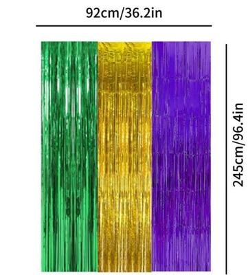 Party background wall, birthday party purple, gold and green three-color stitching rain curtain
