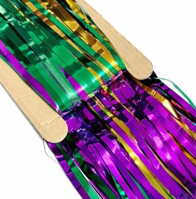 Party background wall, birthday party purple, gold and green three-color stitching rain curtain