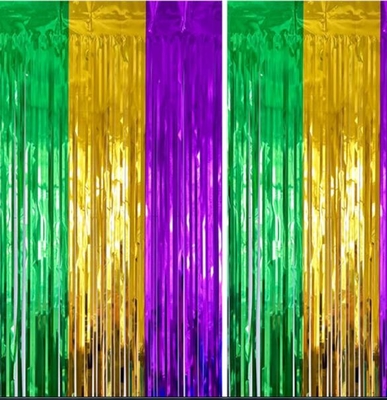 Party background wall, birthday party purple, gold and green three-color stitching rain curtain