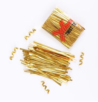8cm Metallic Spool Golden Twist Tie for Bread and Gift Twist Ties for Bakery Packing