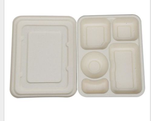 5 Grid Disposable Lunch Box With Lid, Wheat Straw Biodegradable Lunch Box