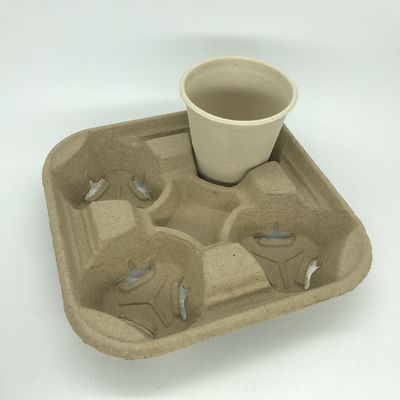 Coffee Cup Tray Biodegradable Pulp 2&amp;4 Paper Cup Carriers For Take Away Shipping