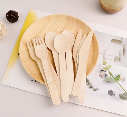 Wood Disposable Paper Packaging Accessories 14cm 16.5cm Kinife Fork Spoon Cutlery Sets