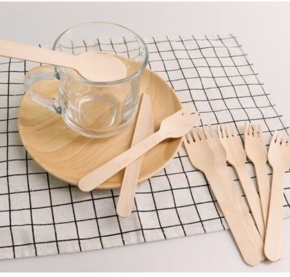 Wood Disposable Paper Packaging Accessories 14cm 16.5cm Kinife Fork Spoon Cutlery Sets