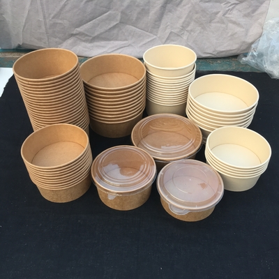Custom Print Disposable Single Wall Kraft Paper Salad Soup Bowls With Lid Container