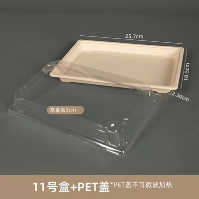 Microwavable Paper Food Boxes With PET Plastic Lid Leakproof Biodegradable Sugarcane Sushi Lunch Box