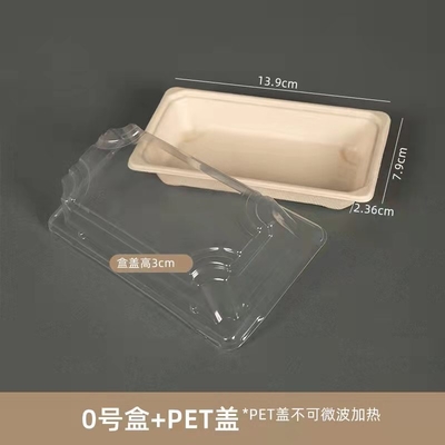 Microwavable Paper Food Boxes With PET Plastic Lid Leakproof Biodegradable Sugarcane Sushi Lunch Box