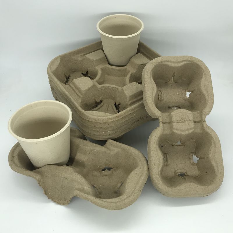 Coffee Cup Tray Biodegradable Pulp 2&amp;4 Paper Cup Carriers For Take Away Shipping