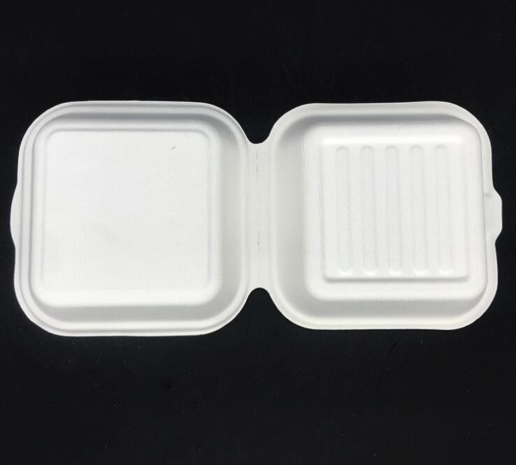 Biodegradable Sugarcane Pulp 450ml Hamburger Lunch Box For Take Away Food Container